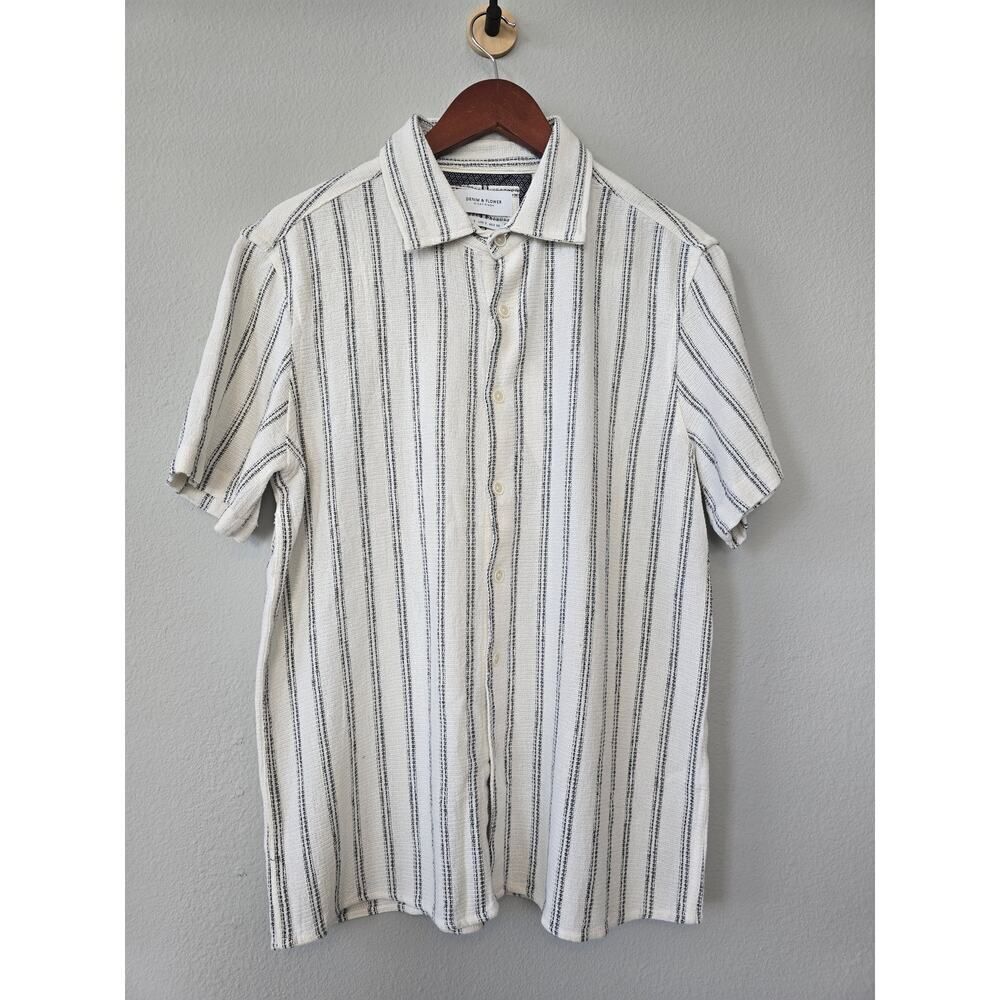 Denim & Flower Ricky Singh Men's Striped Short Sleeve Shirt - Size S NWT Cotton